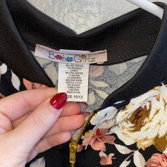 EUC Size 10/12 10 12 Girls Boho Flower Floral Lightweight Bomber Jacket Coat - Picture 3 of 4